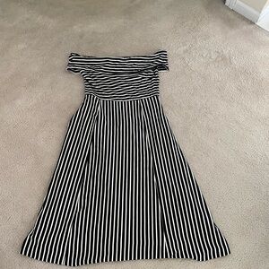 Black and White Striped Off-Shoulder Dress